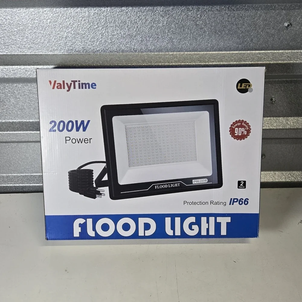 ValyTime 200W LED Flood Light 2 Pack IP66 Outdoor 6000K Security Lights NEW
